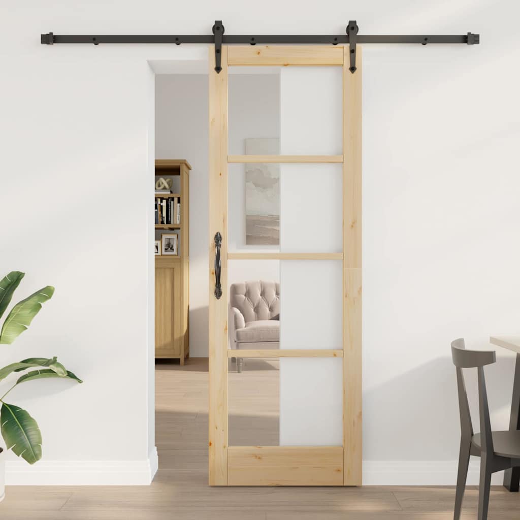vidaXL Schiebetür ORKDAL Natur 73,5 x 211 cm Solid Pine Wood and Glass