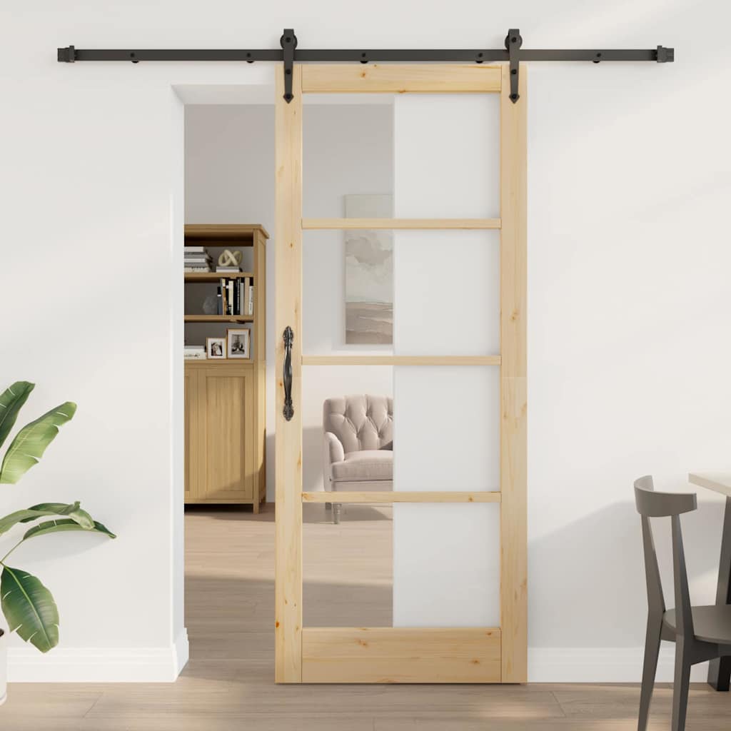 vidaXL Schiebetür ORKDAL Natur 73,5 x 211 cm Solid Pine Wood and Glass