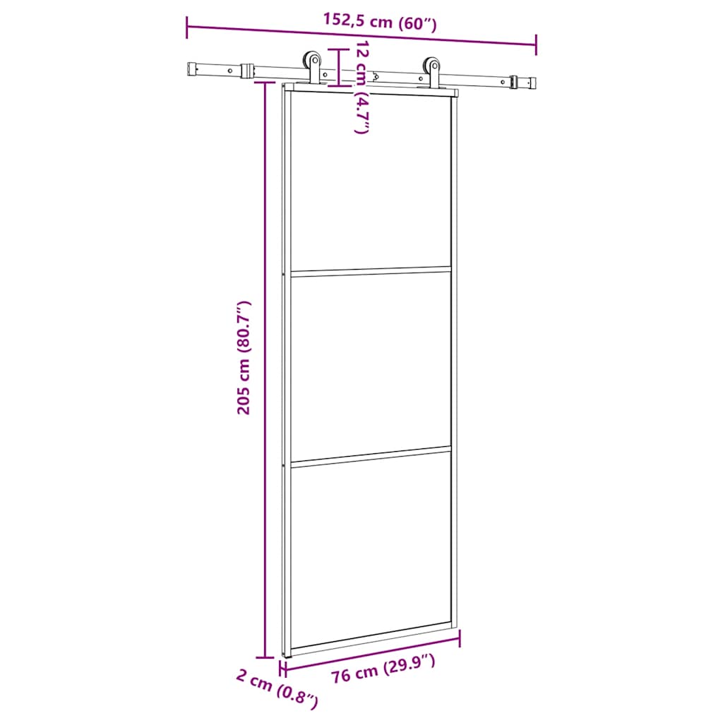 vidaXL Schiebetür mit Beschlag 76x205 cm ESG-Glas & Aluminium