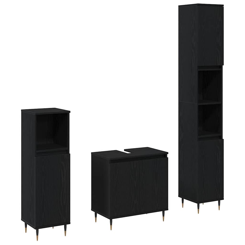 vidaXL Badezimmermöbel-Set 3 pcs Schwarz Eichen-Optik 30 x 30 x 190 cm