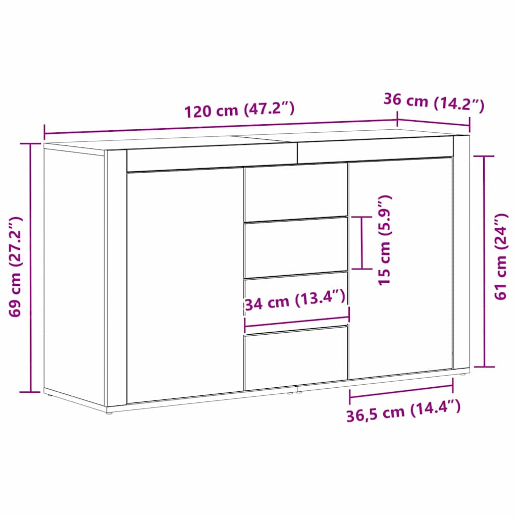 vidaXL Sideboard mit Schubladen Weiß 120 x 36 x 69 cm Holzwerkstoff