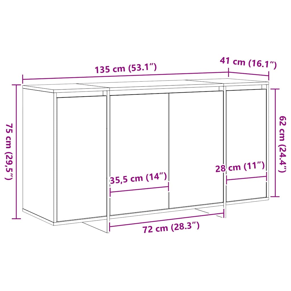 vidaXL Sideboard Weiß 135 x 41 x 75 cm Holzwerkstoff