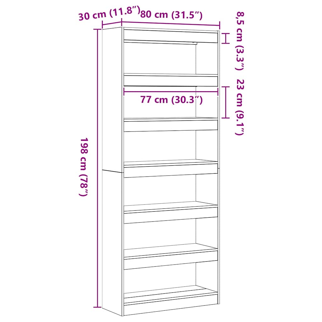 vidaXL Bücherregal mit Regal Weiß 80 x 30 x 198 cm Holzwerkstoff