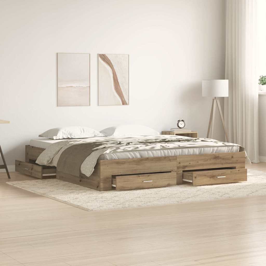Bettgestell mit Schubladen Weiß 200x200 cm Holzwerkstoff