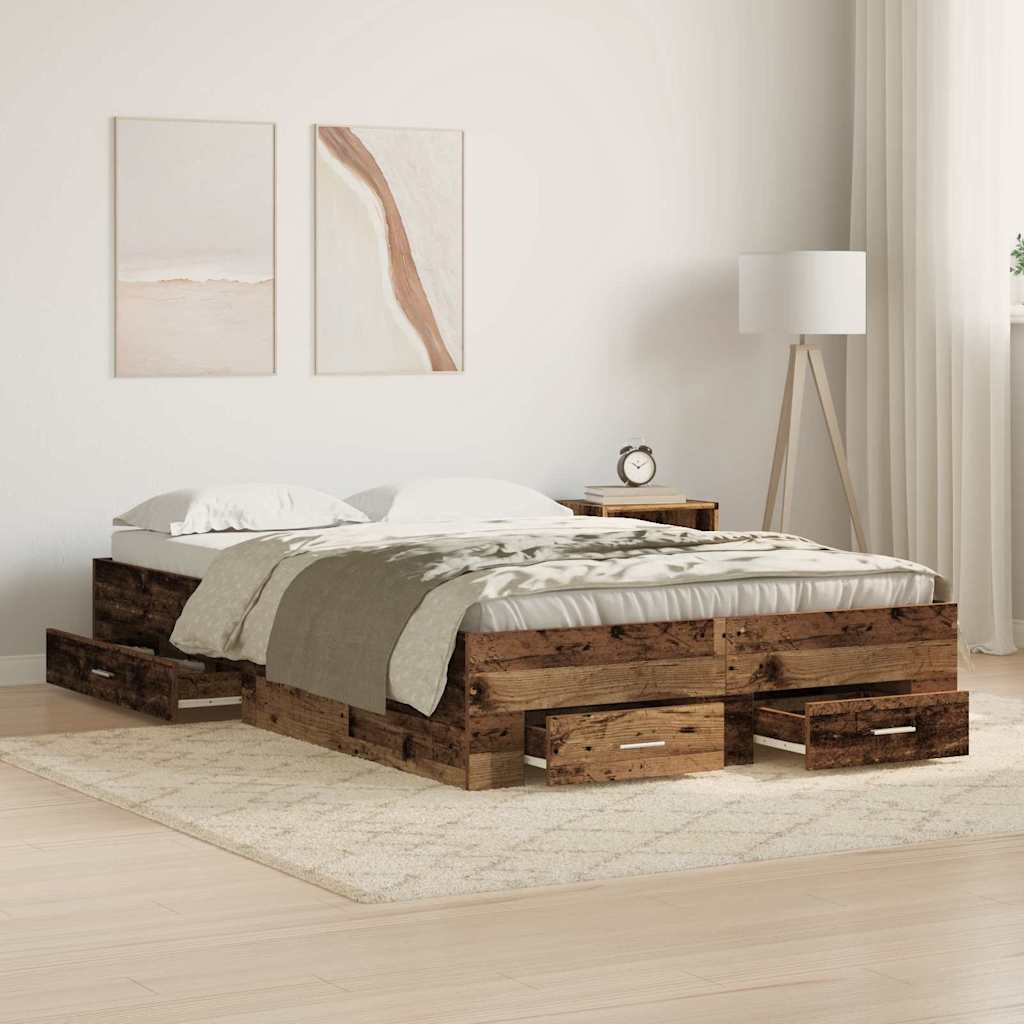 Bettgestell mit Schubladen Weiß 200x200 cm Holzwerkstoff
