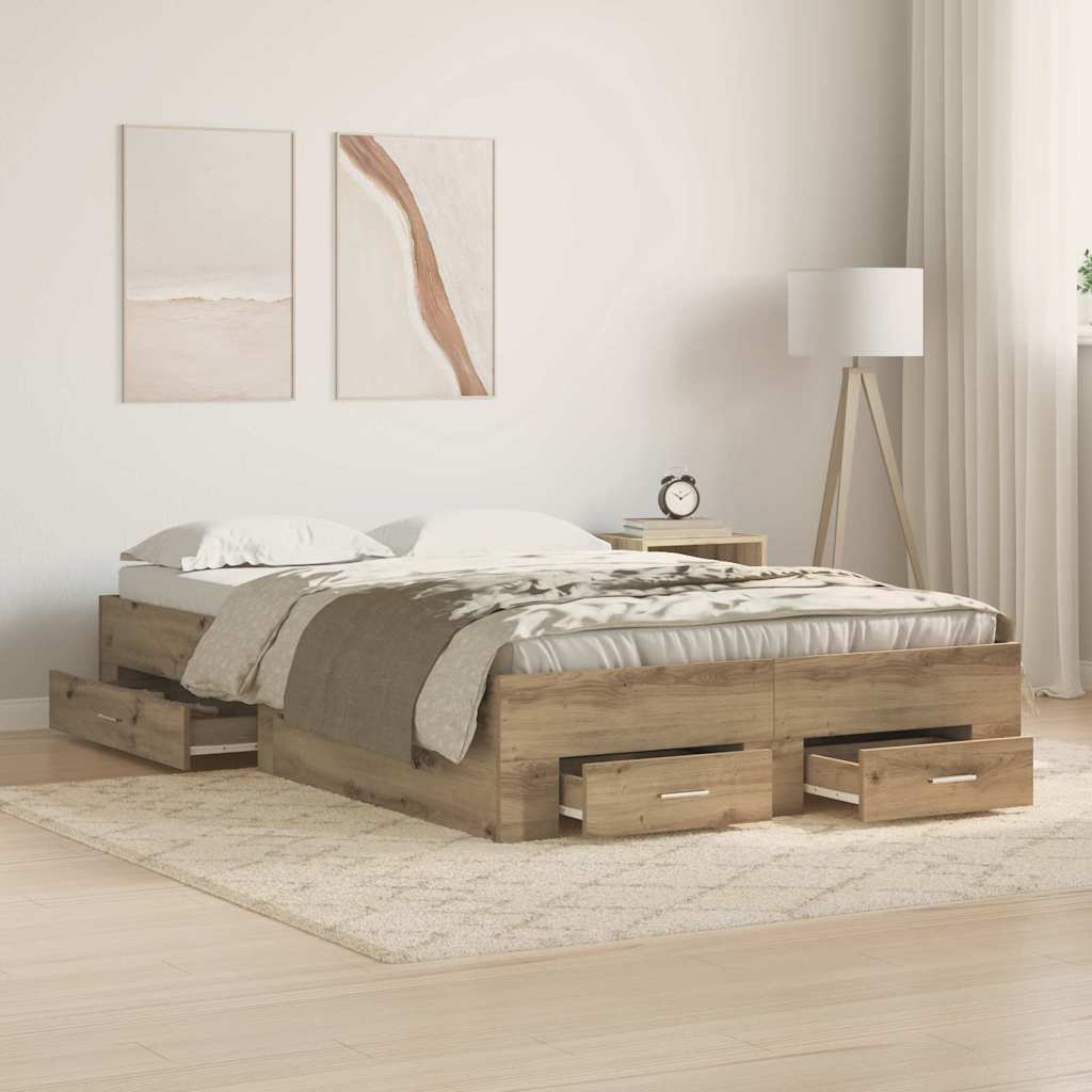 Bettgestell mit Schubladen Weiß 200x200 cm Holzwerkstoff