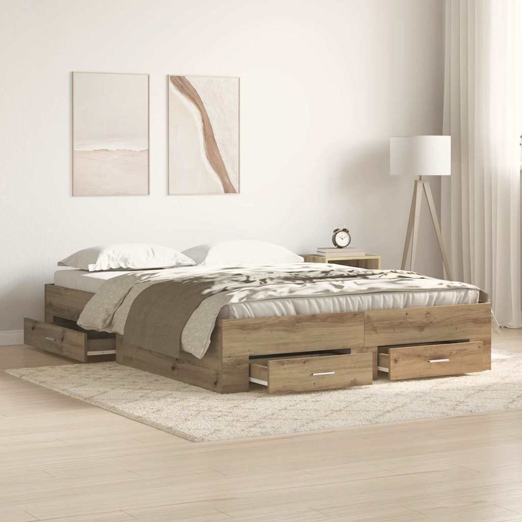 Bettgestell mit Schubladen Weiß 200x200 cm Holzwerkstoff