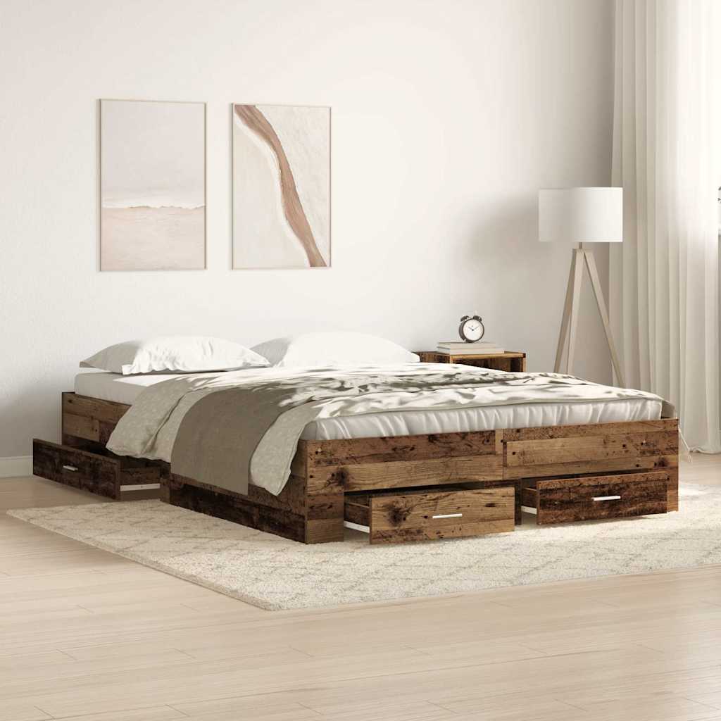 Bettgestell mit Schubladen Weiß 200x200 cm Holzwerkstoff