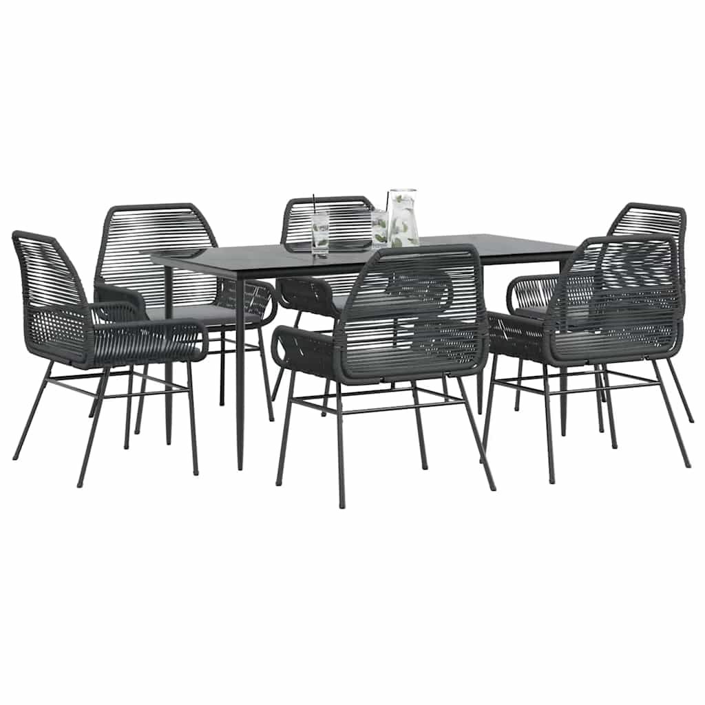 3-tlg. Garten-Essgruppe mit Kissen Schwarz Poly Rattan Glas