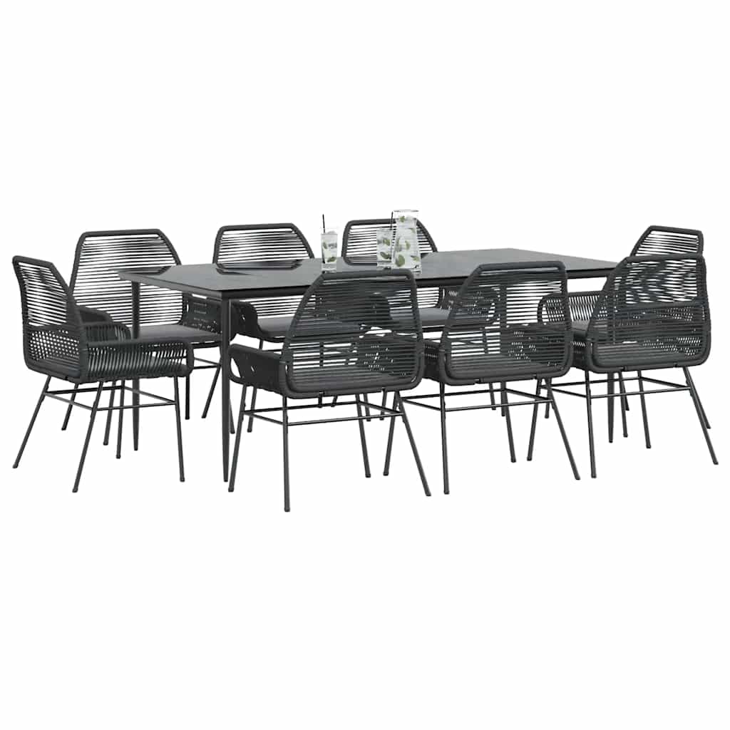 3-tlg. Garten-Essgruppe mit Kissen Schwarz Poly Rattan Glas