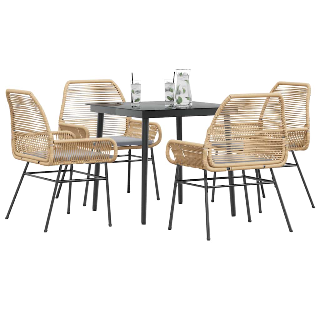 3-tlg. Garten-Essgruppe mit Kissen Schwarz Poly Rattan Glas