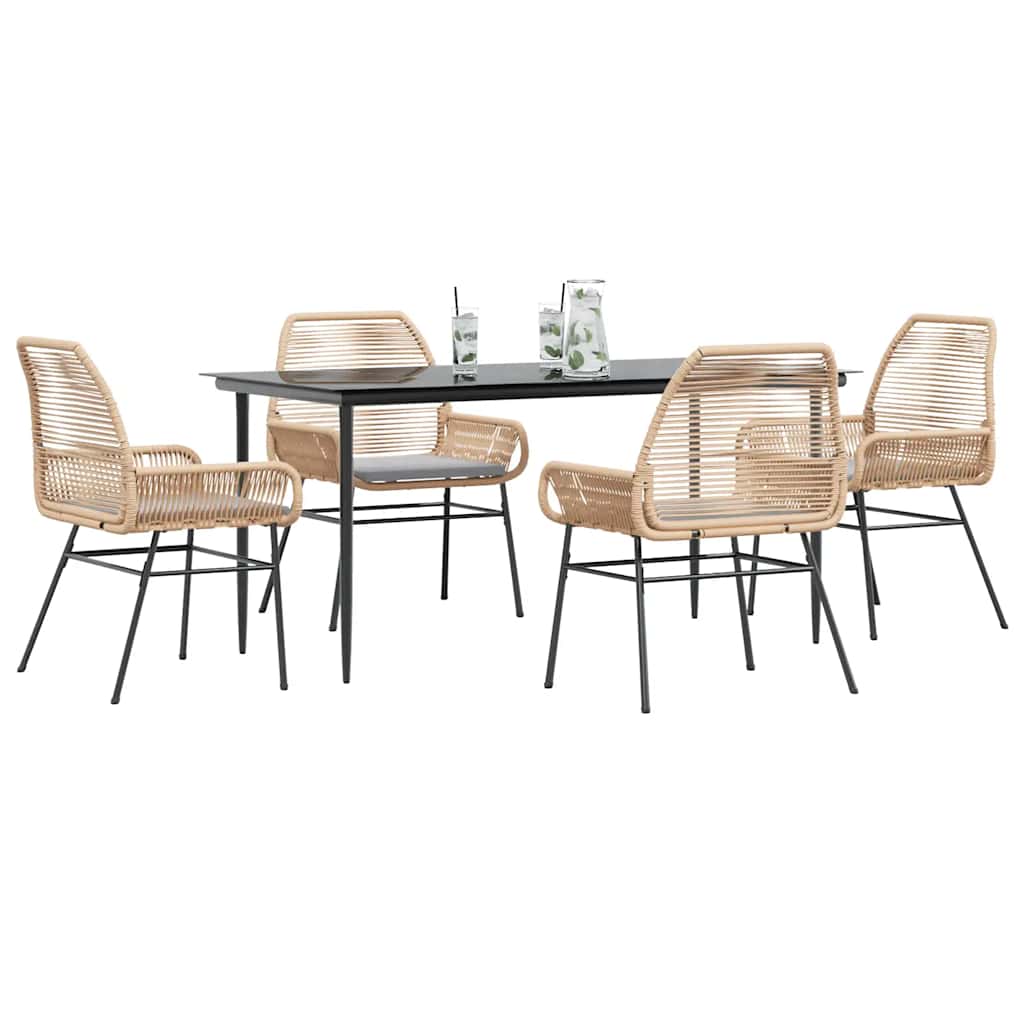 3-tlg. Garten-Essgruppe mit Kissen Schwarz Poly Rattan Glas