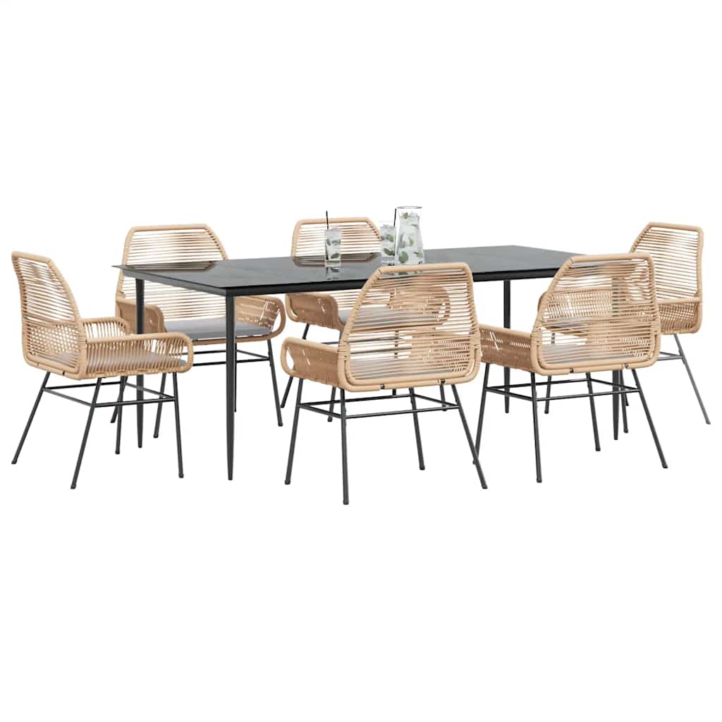 3-tlg. Garten-Essgruppe mit Kissen Schwarz Poly Rattan Glas