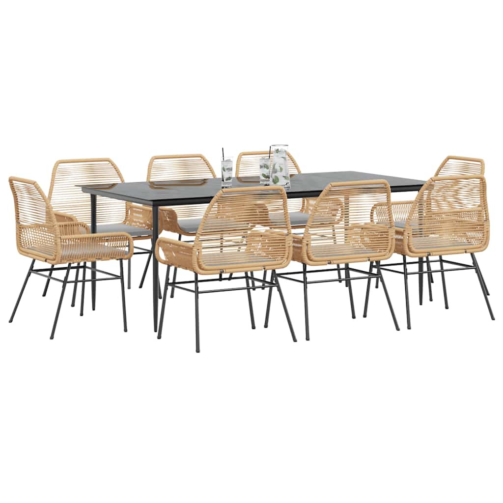 3-tlg. Garten-Essgruppe mit Kissen Schwarz Poly Rattan Glas