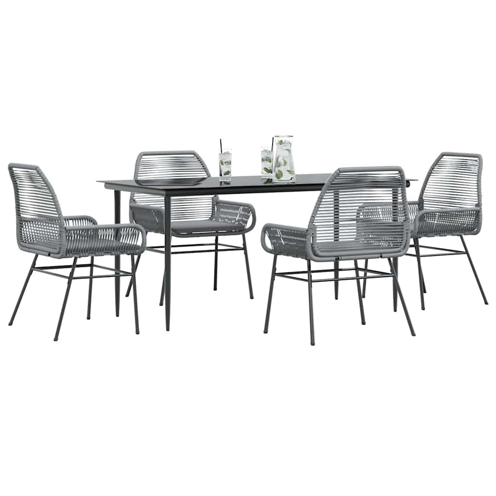 3-tlg. Garten-Essgruppe mit Kissen Schwarz Poly Rattan Glas