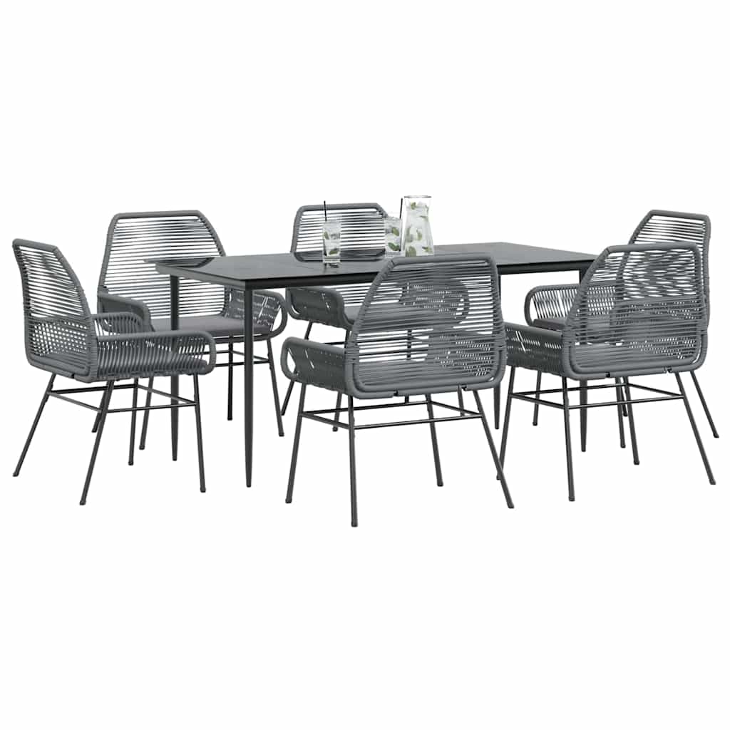 3-tlg. Garten-Essgruppe mit Kissen Schwarz Poly Rattan Glas