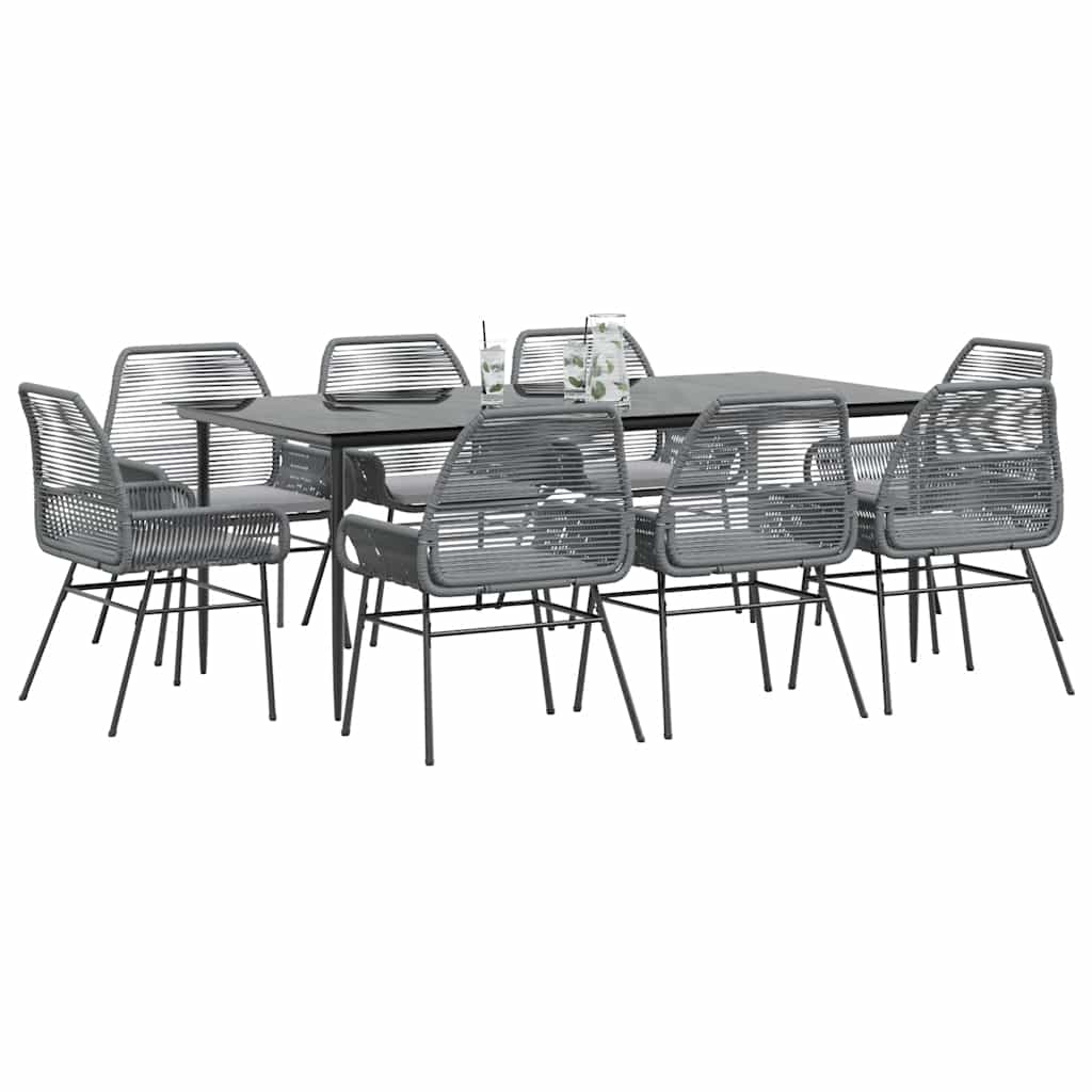 3-tlg. Garten-Essgruppe mit Kissen Schwarz Poly Rattan Glas