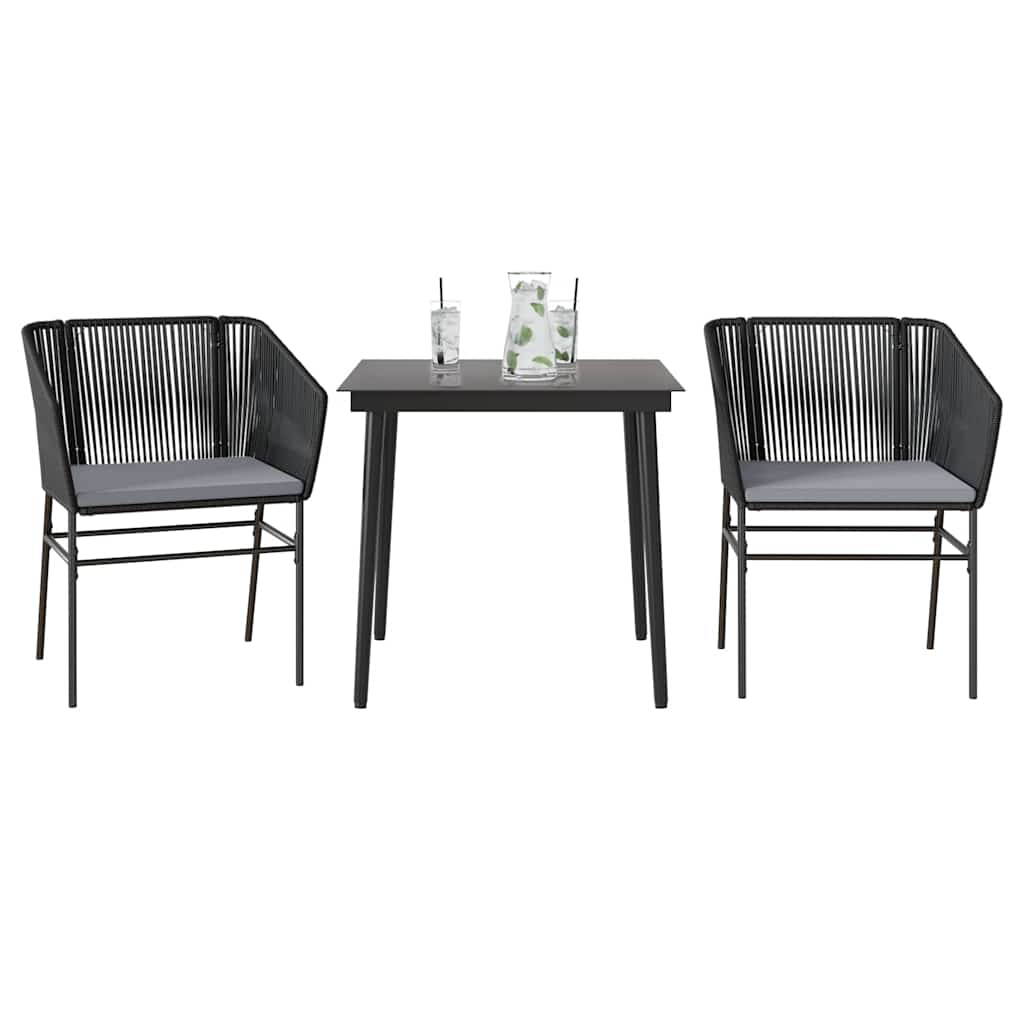3-tlg. Garten-Essgruppe mit Kissen Schwarz Poly Rattan Glas