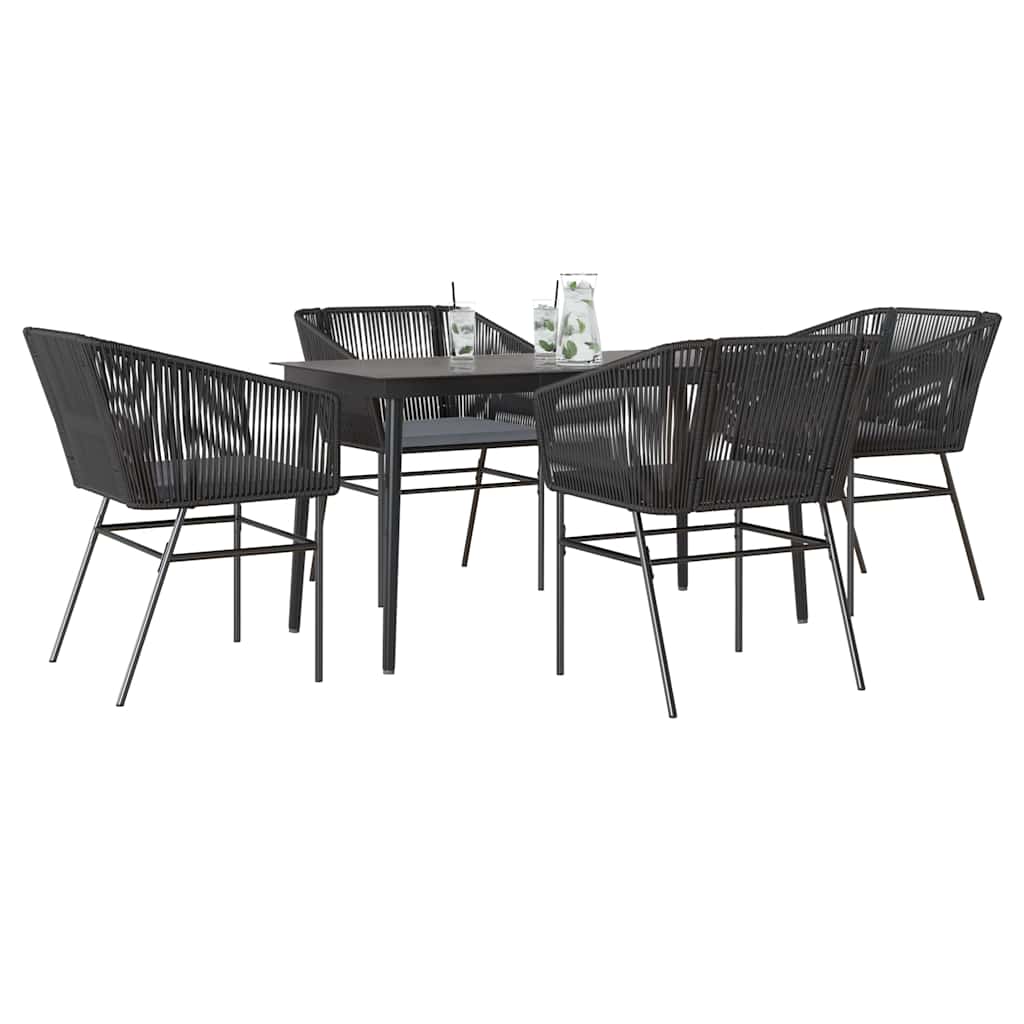 3-tlg. Garten-Essgruppe mit Kissen Schwarz Poly Rattan Glas