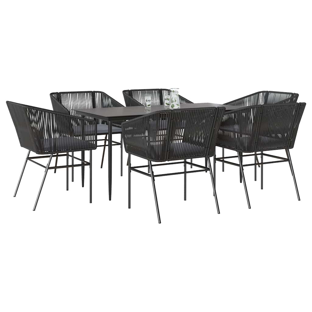 3-tlg. Garten-Essgruppe mit Kissen Schwarz Poly Rattan Glas