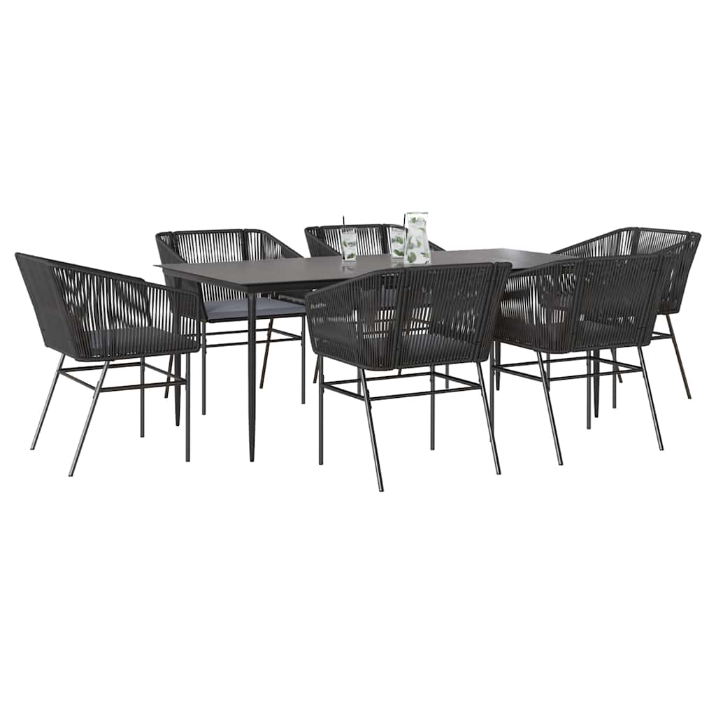 3-tlg. Garten-Essgruppe mit Kissen Schwarz Poly Rattan Glas