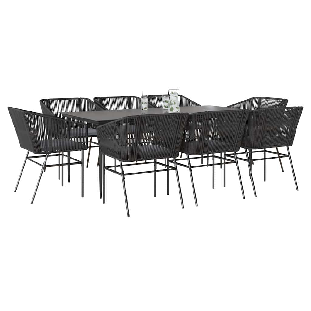 3-tlg. Garten-Essgruppe mit Kissen Schwarz Poly Rattan Glas