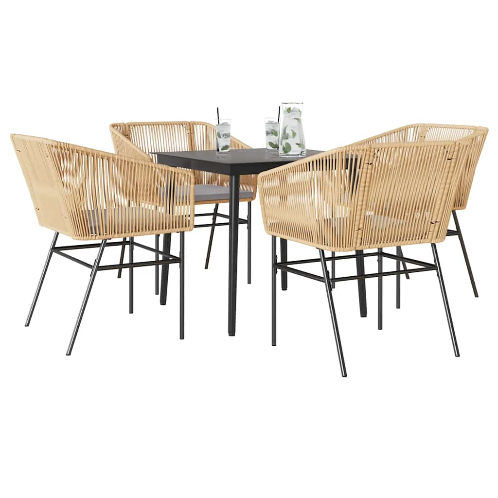 3-tlg. Garten-Essgruppe mit Kissen Schwarz Poly Rattan Glas
