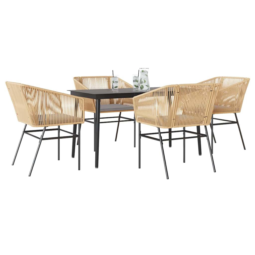 3-tlg. Garten-Essgruppe mit Kissen Schwarz Poly Rattan Glas