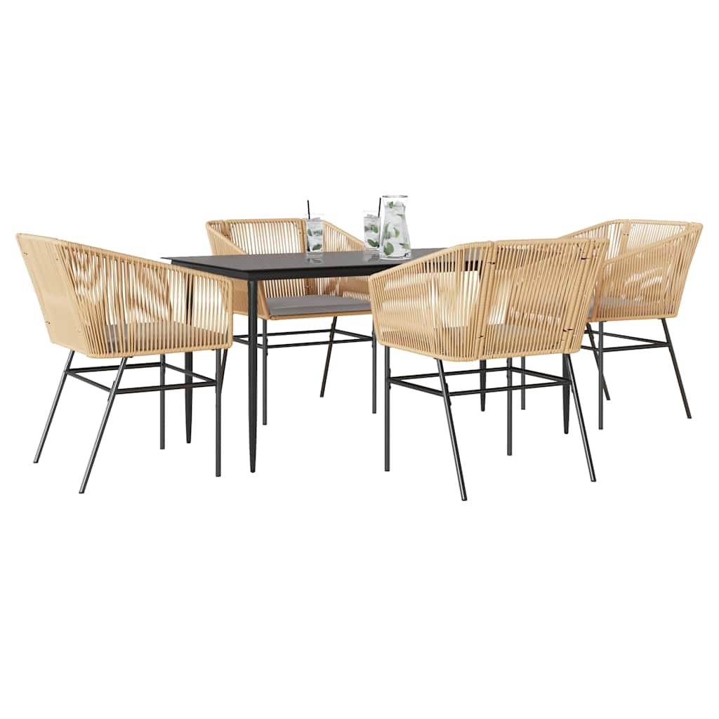 3-tlg. Garten-Essgruppe mit Kissen Schwarz Poly Rattan Glas