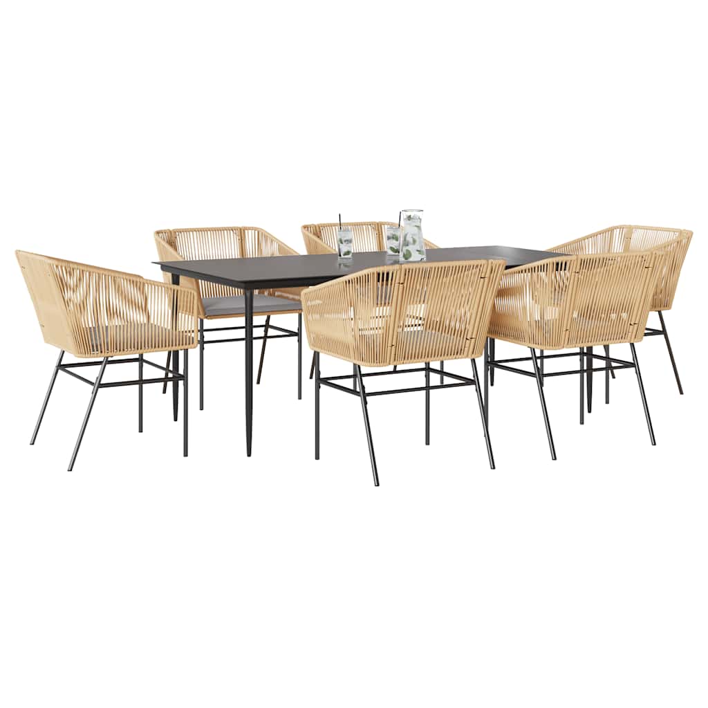 3-tlg. Garten-Essgruppe mit Kissen Schwarz Poly Rattan Glas