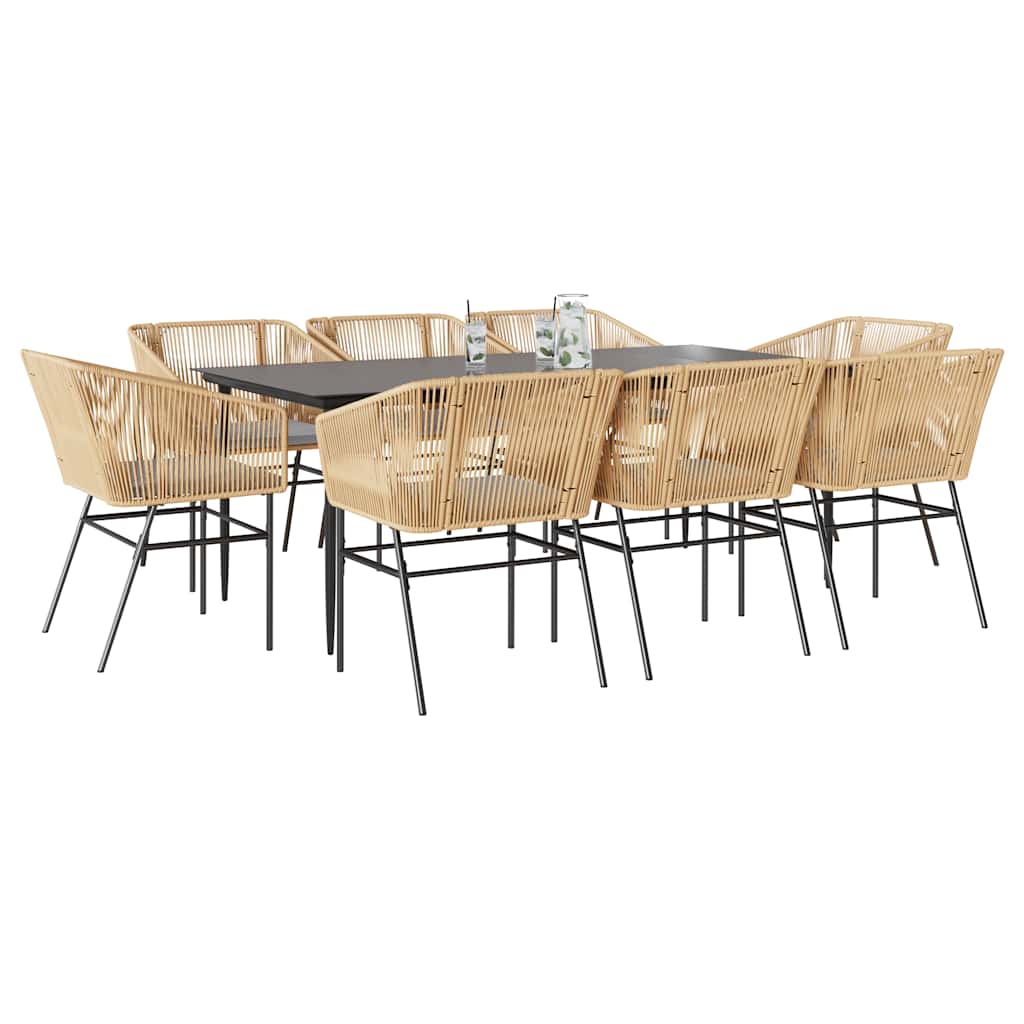 3-tlg. Garten-Essgruppe mit Kissen Schwarz Poly Rattan Glas