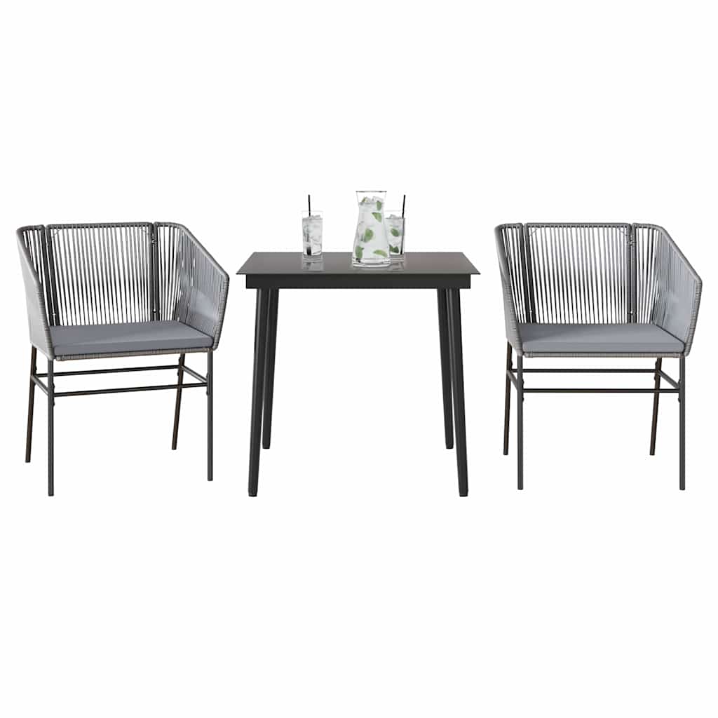 3-tlg. Garten-Essgruppe mit Kissen Schwarz Poly Rattan Glas