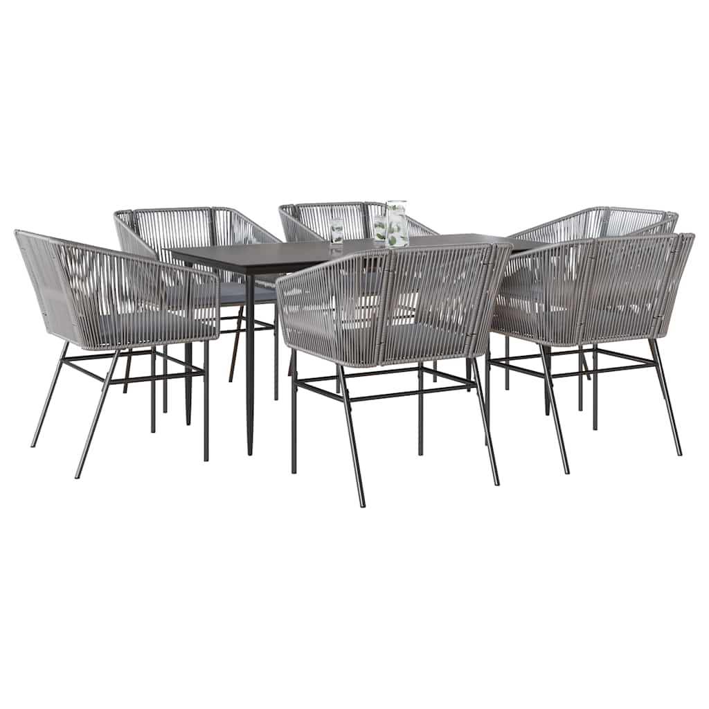 3-tlg. Garten-Essgruppe mit Kissen Schwarz Poly Rattan Glas