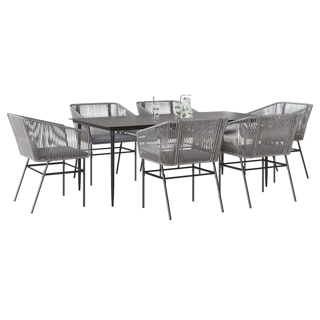 3-tlg. Garten-Essgruppe mit Kissen Schwarz Poly Rattan Glas