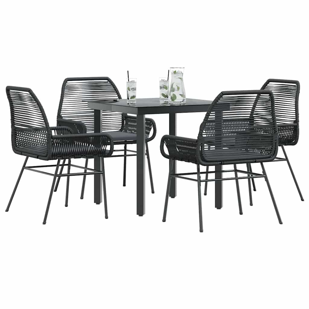3-tlg. Garten-Essgruppe mit Kissen Schwarz Poly Rattan Glas