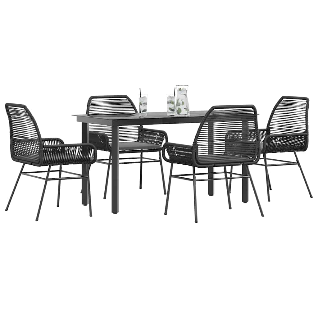 3-tlg. Garten-Essgruppe mit Kissen Schwarz Poly Rattan Glas
