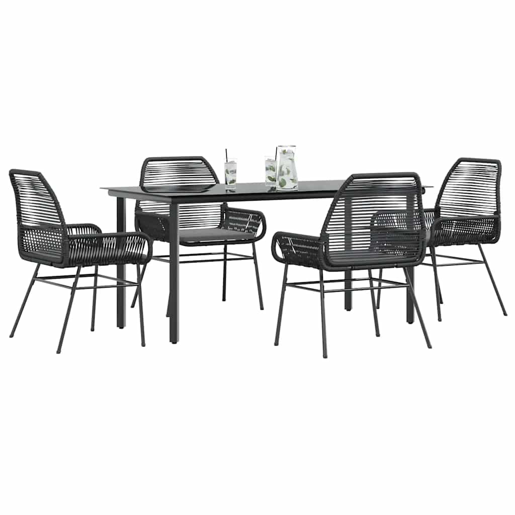 3-tlg. Garten-Essgruppe mit Kissen Schwarz Poly Rattan Glas