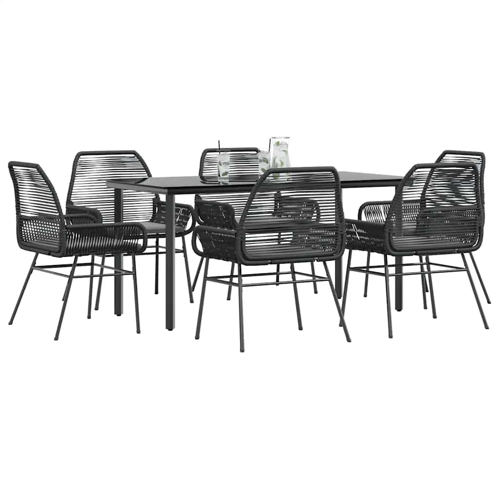 3-tlg. Garten-Essgruppe mit Kissen Schwarz Poly Rattan Glas