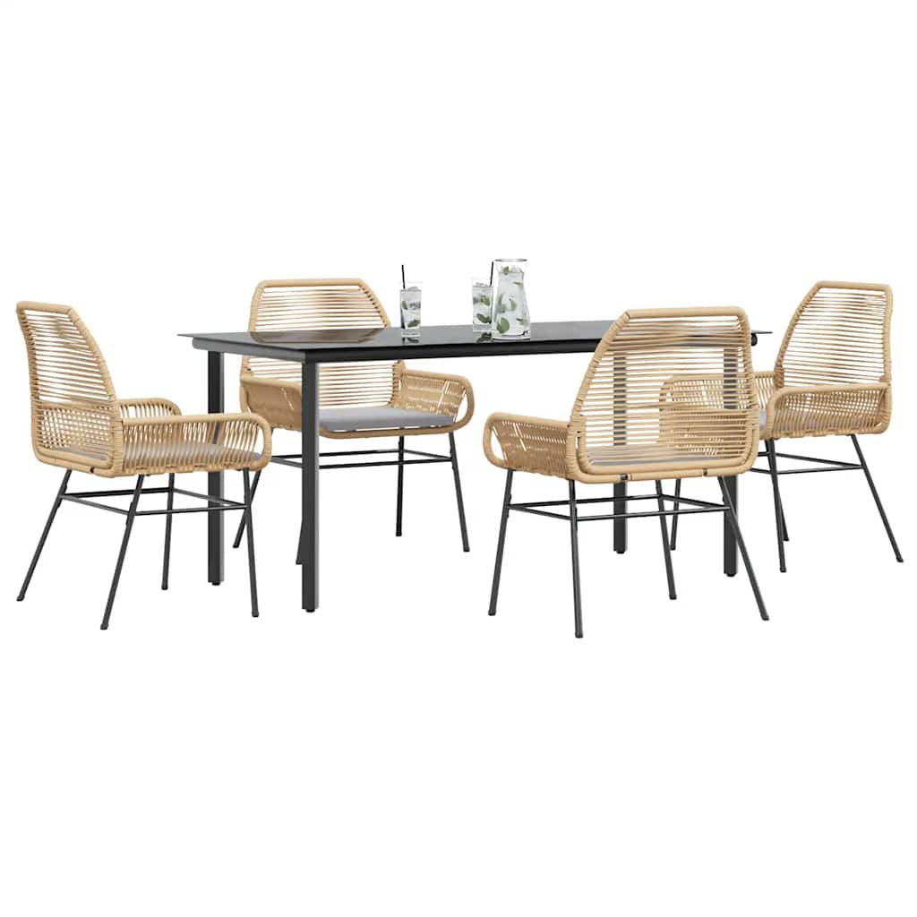 3-tlg. Garten-Essgruppe mit Kissen Schwarz Poly Rattan Glas
