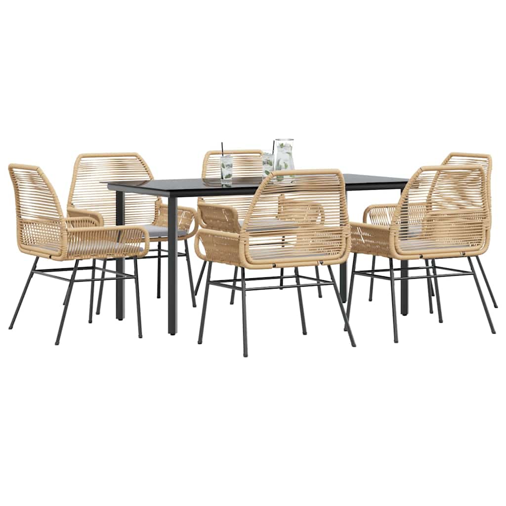 3-tlg. Garten-Essgruppe mit Kissen Schwarz Poly Rattan Glas