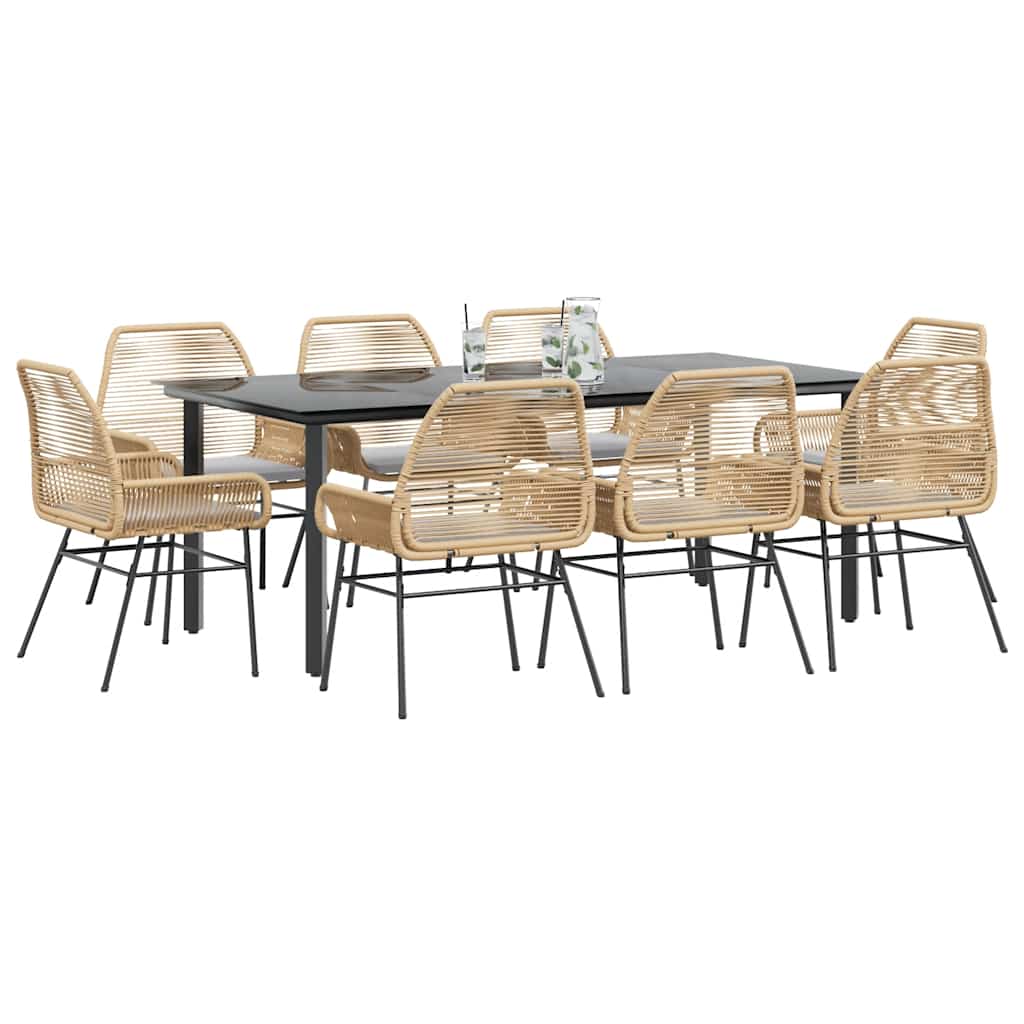3-tlg. Garten-Essgruppe mit Kissen Schwarz Poly Rattan Glas