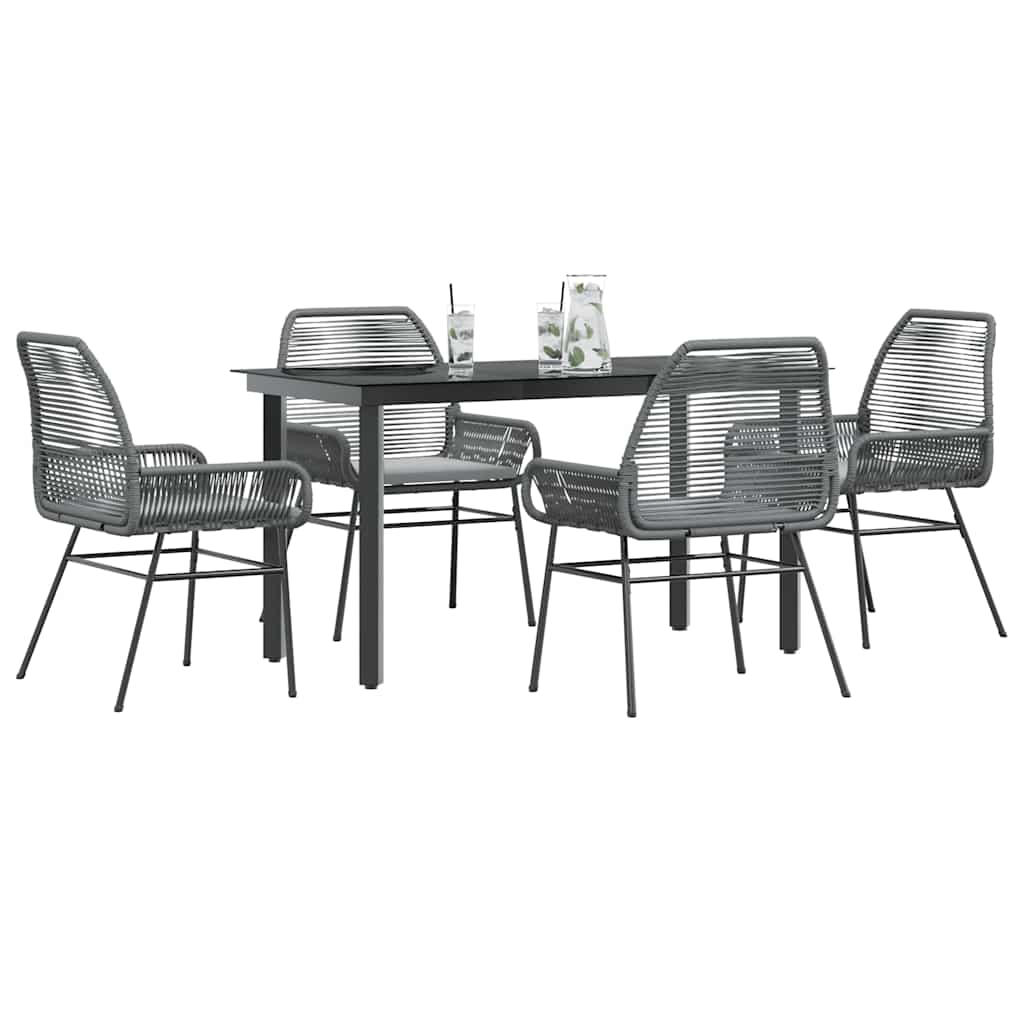 3-tlg. Garten-Essgruppe mit Kissen Schwarz Poly Rattan Glas