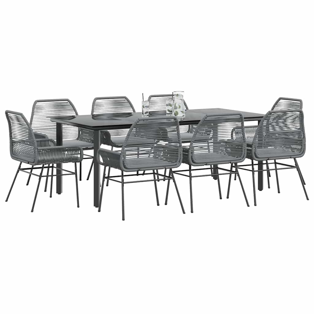 3-tlg. Garten-Essgruppe mit Kissen Schwarz Poly Rattan Glas