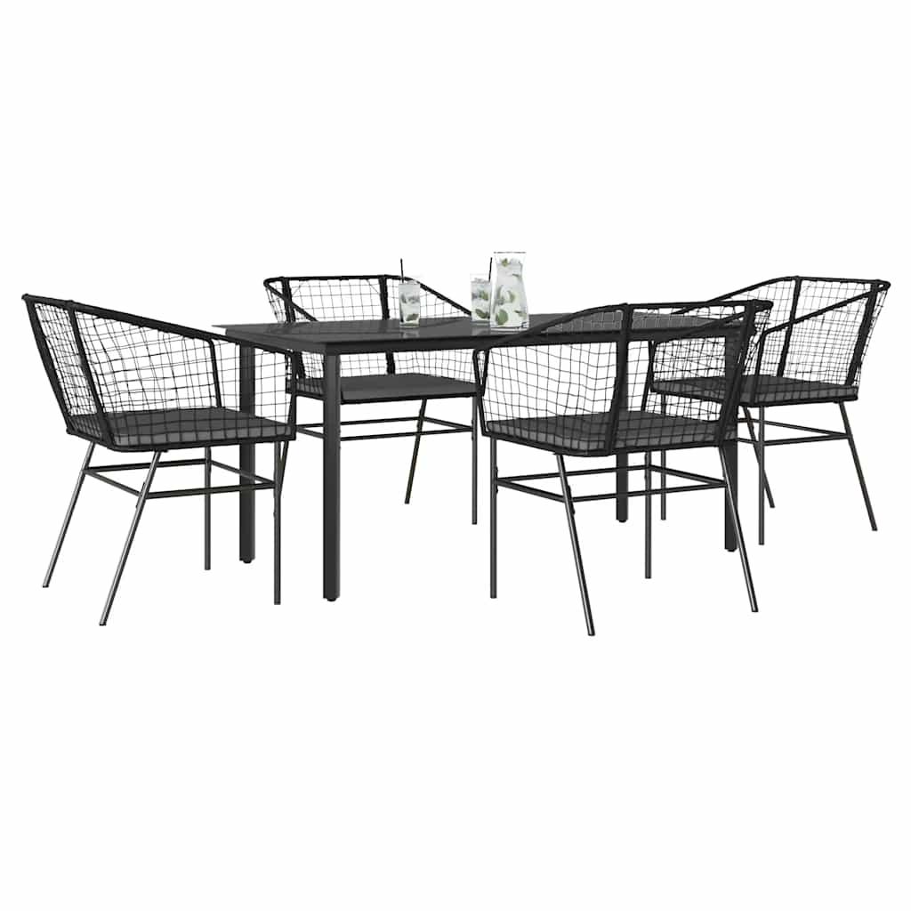3-teiliges Garten-Esszimmerset aus schwarzem Polyrattanglas