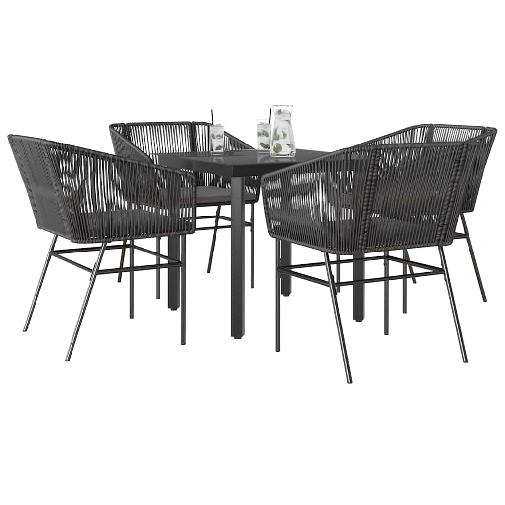 3-tlg. Garten-Essgruppe mit Kissen Schwarz Poly Rattan Glas