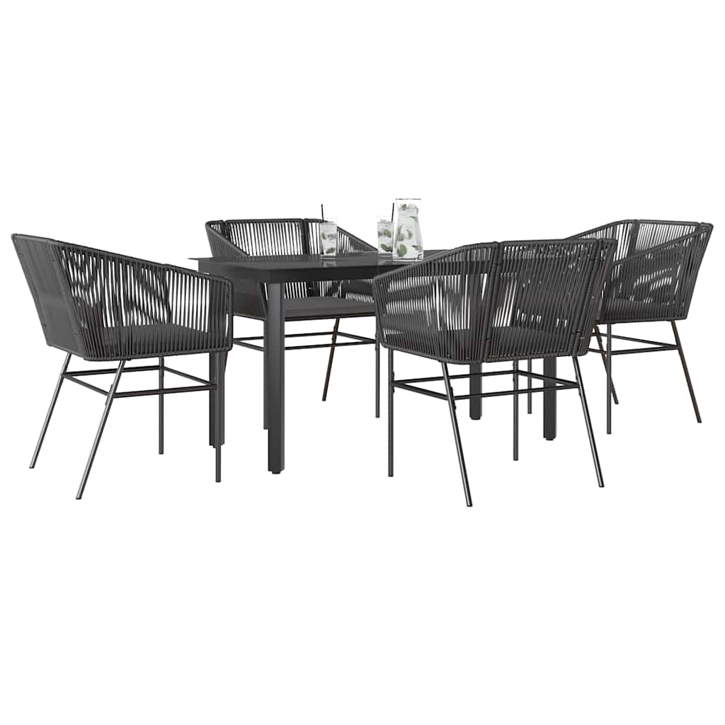 3-tlg. Garten-Essgruppe mit Kissen Schwarz Poly Rattan Glas