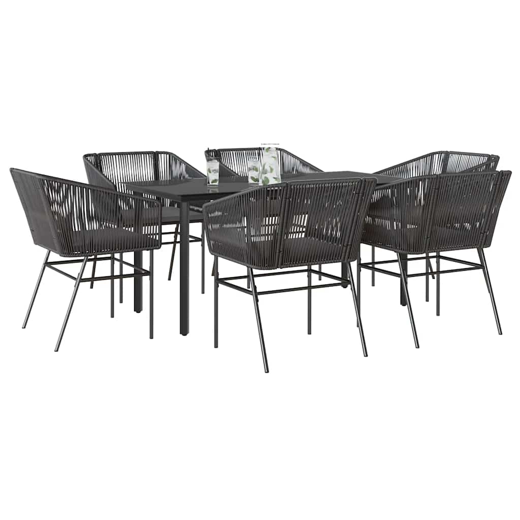 3-tlg. Garten-Essgruppe mit Kissen Schwarz Poly Rattan Glas