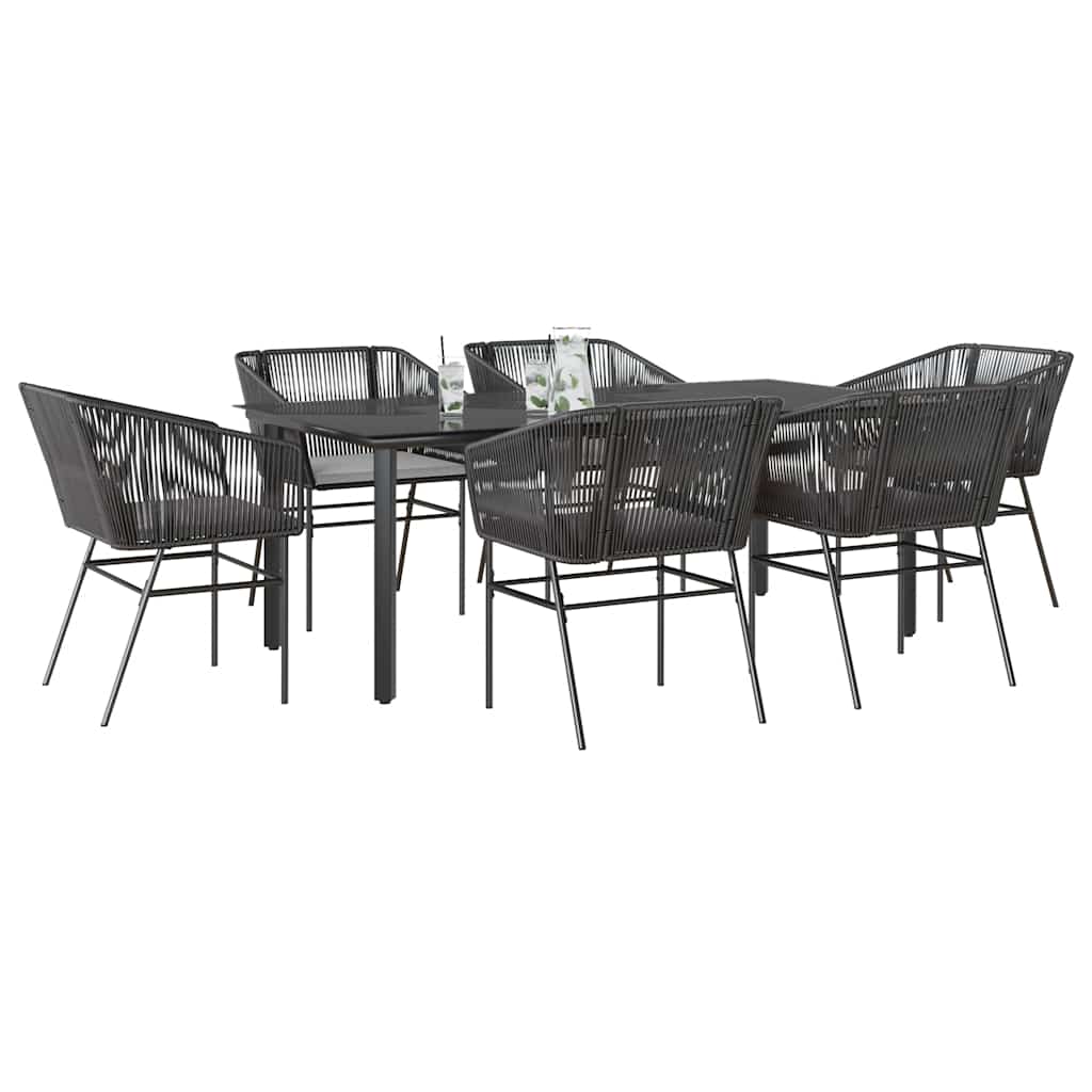3-tlg. Garten-Essgruppe mit Kissen Schwarz Poly Rattan Glas