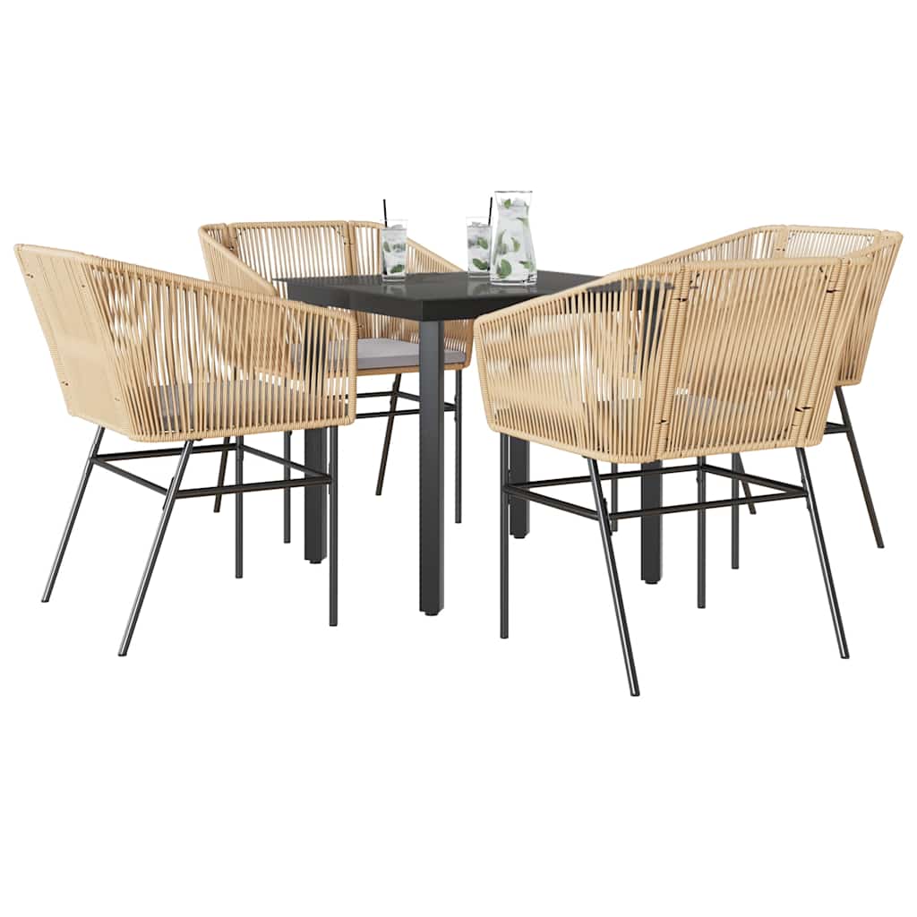 3-tlg. Garten-Essgruppe mit Kissen Schwarz Poly Rattan Glas