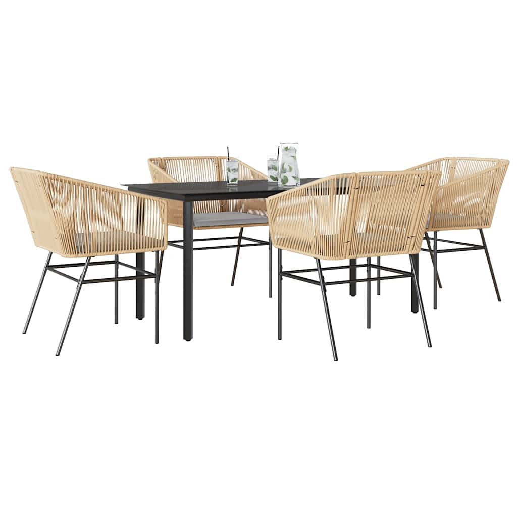 3-tlg. Garten-Essgruppe mit Kissen Schwarz Poly Rattan Glas